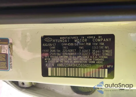 2017 Hyundai Tucson Se из США, поврежденный, VIN KM8J23A49HU569401